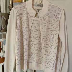 St John Knit Wool Embellished Cardigan Sweater & Sleeveless Shirt Set Size M